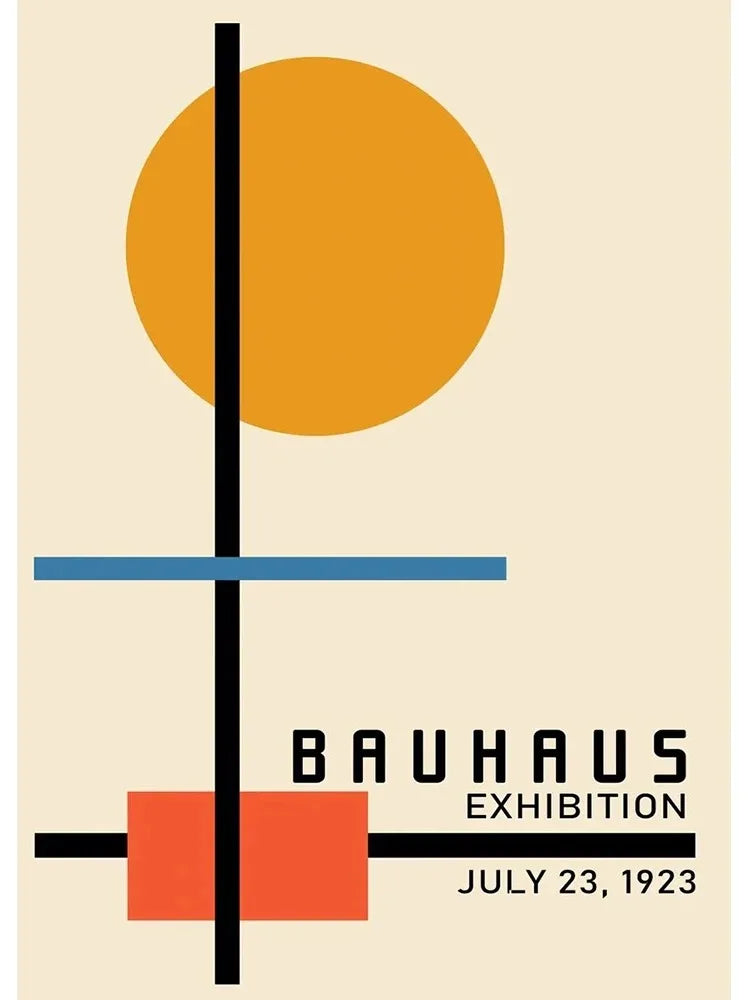 Minimalist blue & cream bauhaus canvas print living room wall art
