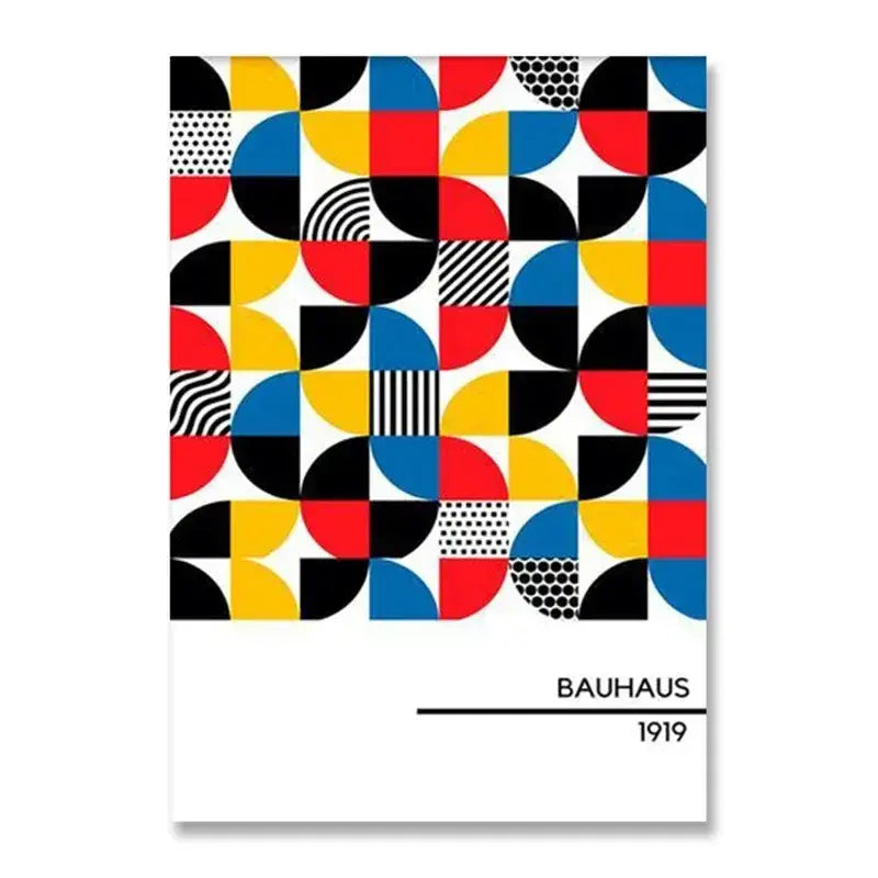 Minimalist blue & cream bauhaus canvas print living room wall art