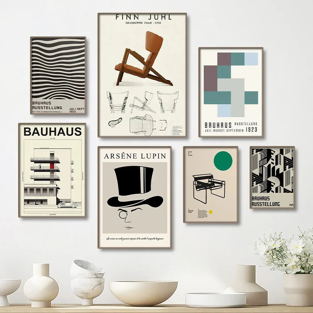Bauhaus geometric red & blue canvas print decor – living room art