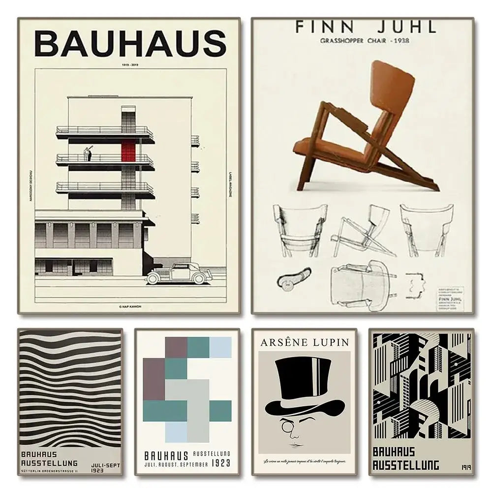 Bauhaus geometric red & blue canvas print decor – living room art