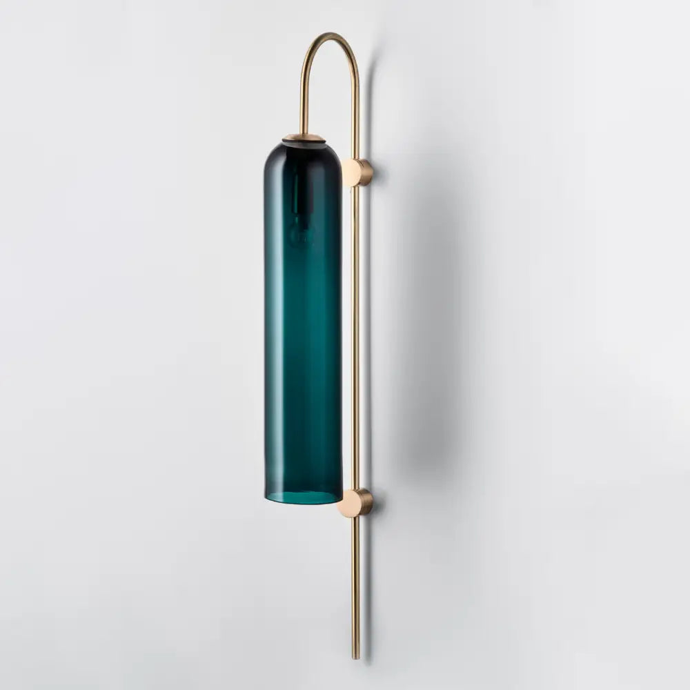 Modern brass wall sconce teal glass bedroom light