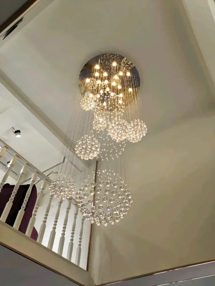 Modern crystal raindrop chandelier for high ceiling living room