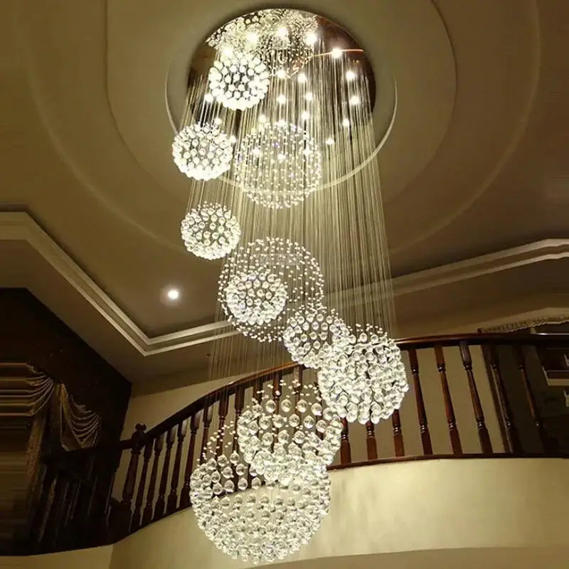 Modern crystal raindrop chandelier for high ceiling living room