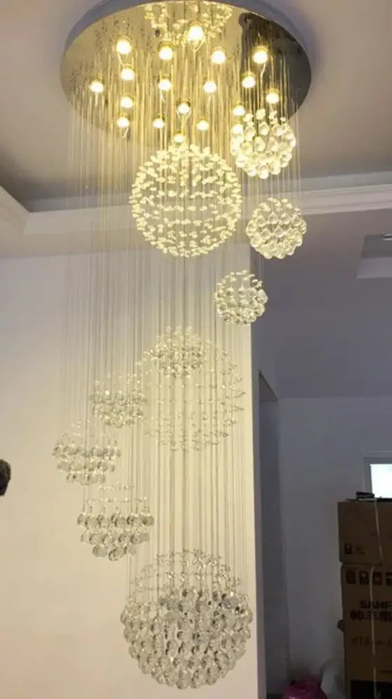 Modern crystal raindrop chandelier for high ceiling living room