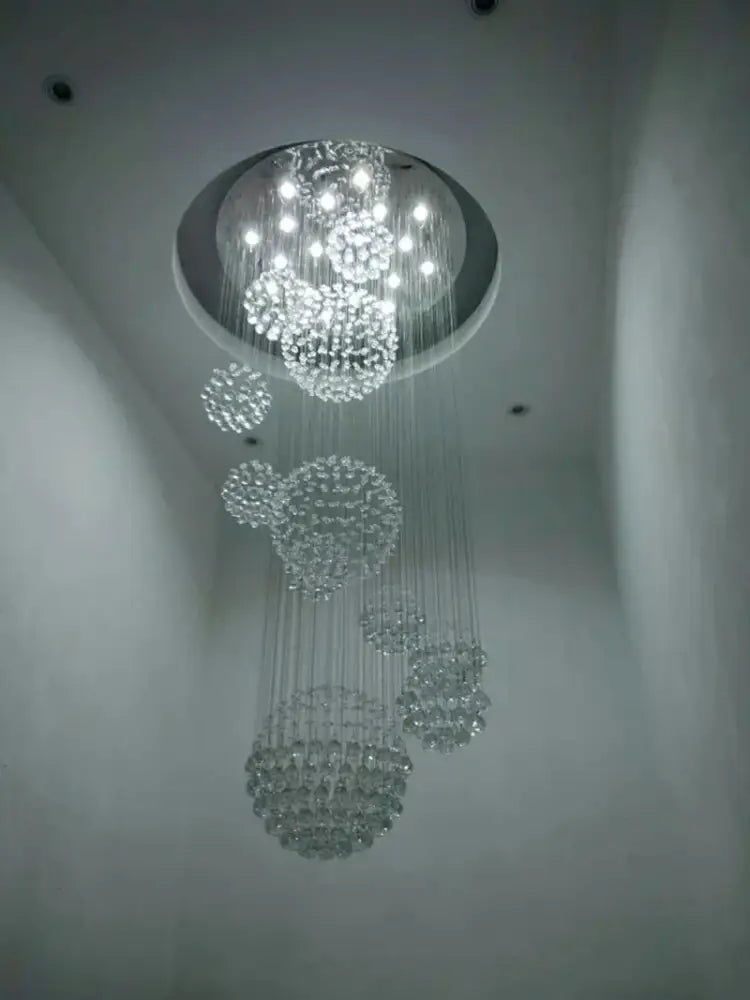 Modern crystal raindrop chandelier for high ceiling living room