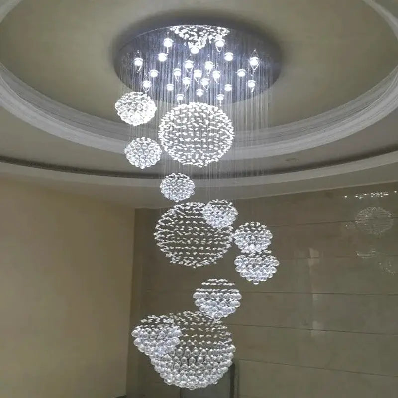 Modern crystal raindrop chandelier for high ceiling living room