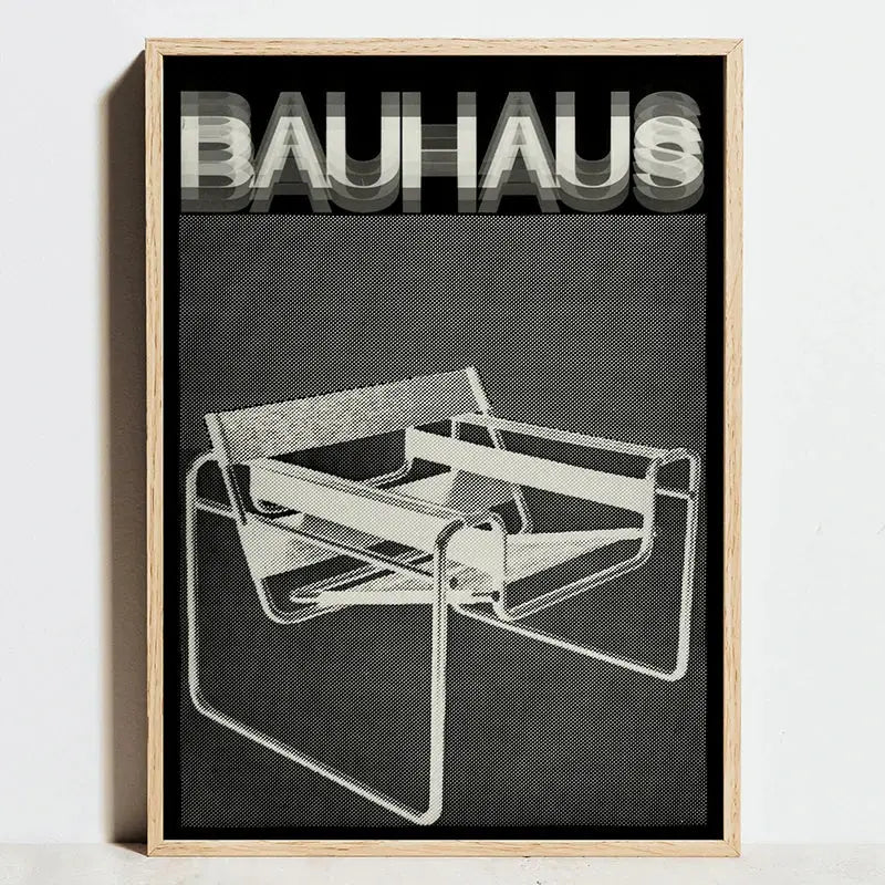 Modern geometric bauhaus blue & cream framed art living room print