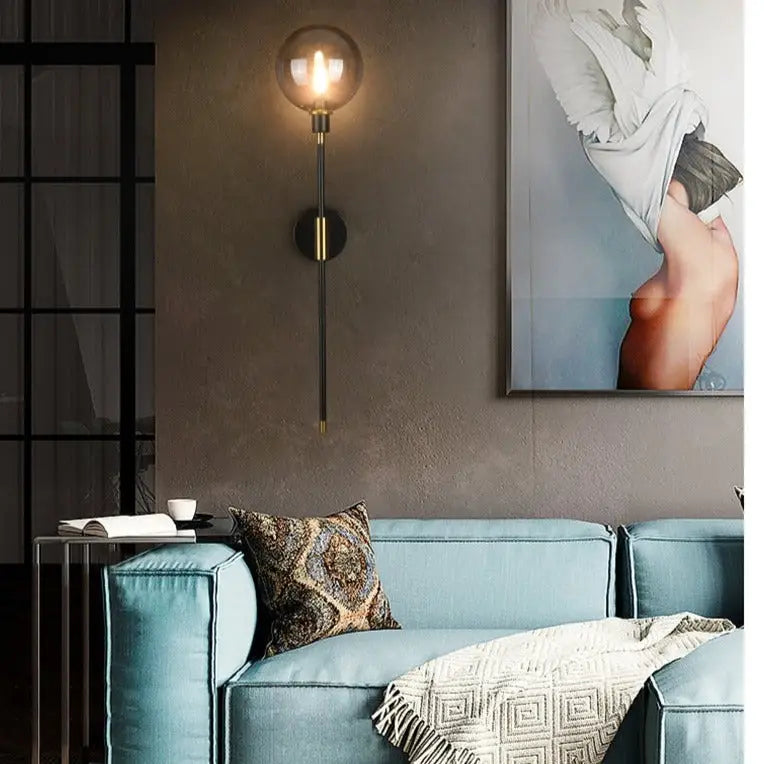 Modern amber glass wall sconce bedroom black & gold light