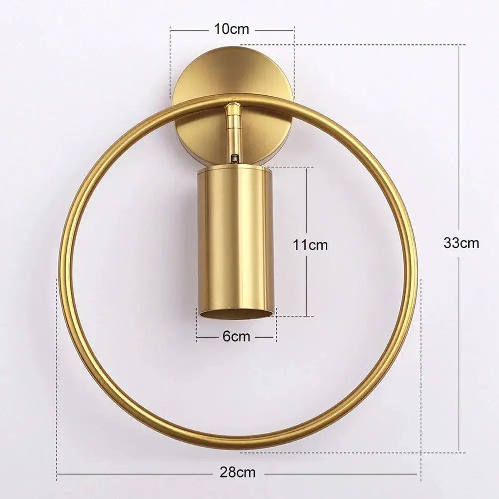 Modern black & gold circular wall sconce bedroom lamp
