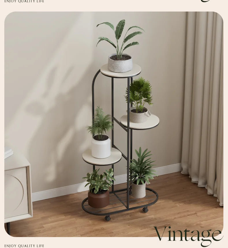 Modern gold 5 tier plant stand with wheels living room flower rack