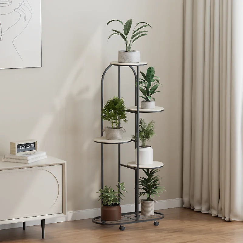 Modern gold 5 tier plant stand with wheels living room flower rack