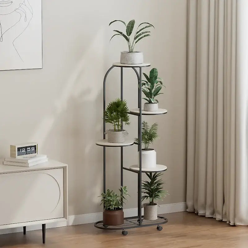 Modern gold 5 tier plant stand with wheels living room flower rack