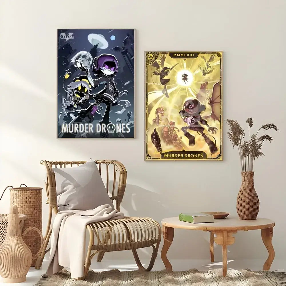 Modern murder drones gold & purple wall art bedroom framed posters