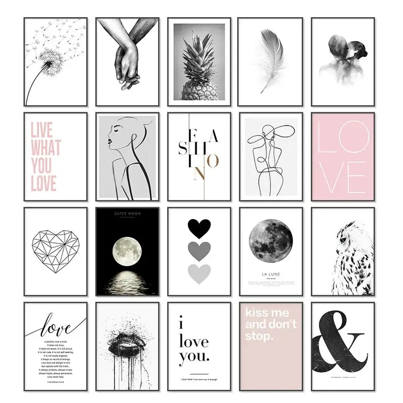 Modern pink aesthetic black & white ampersand wall art bedroom print