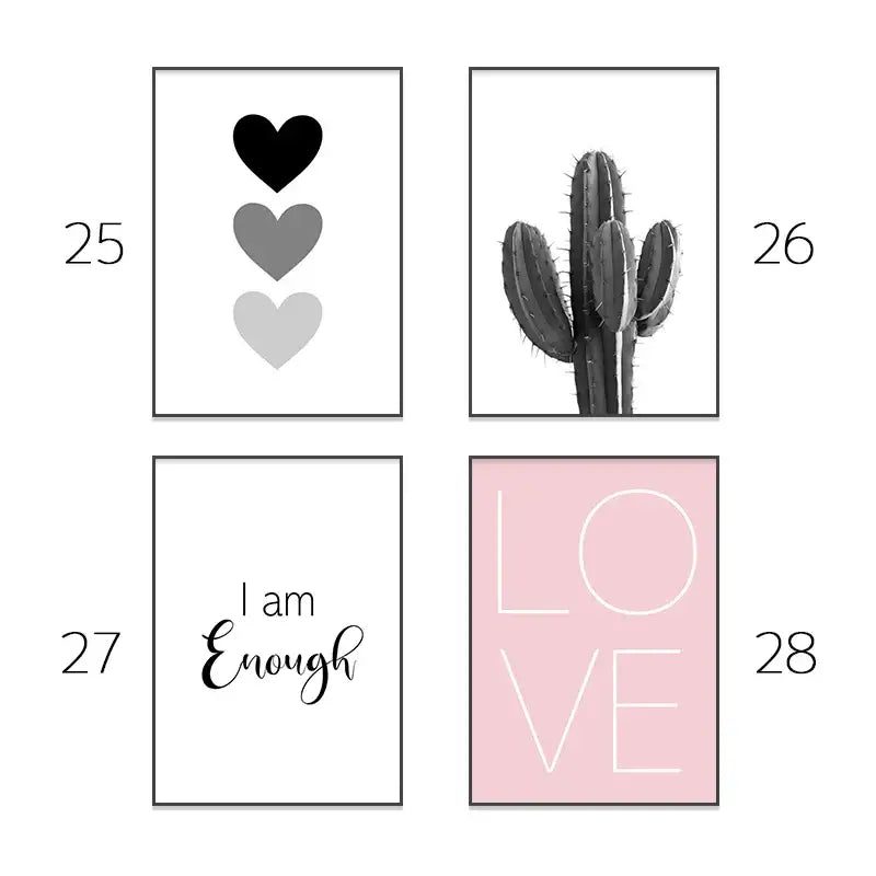 Minimalist pink & black quote wall art canvas bedroom decor