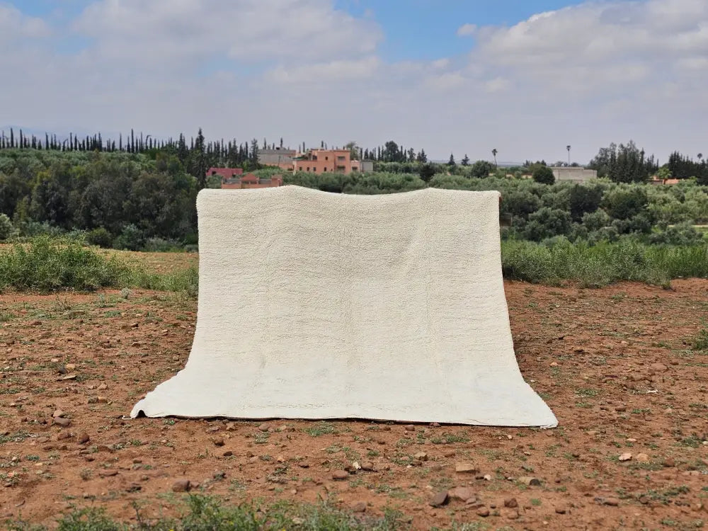 Handmade off white beni ouarain rug bedroom plush wool decor