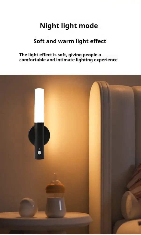 Modern black motion sensor battery operated wall lamp bedroom light