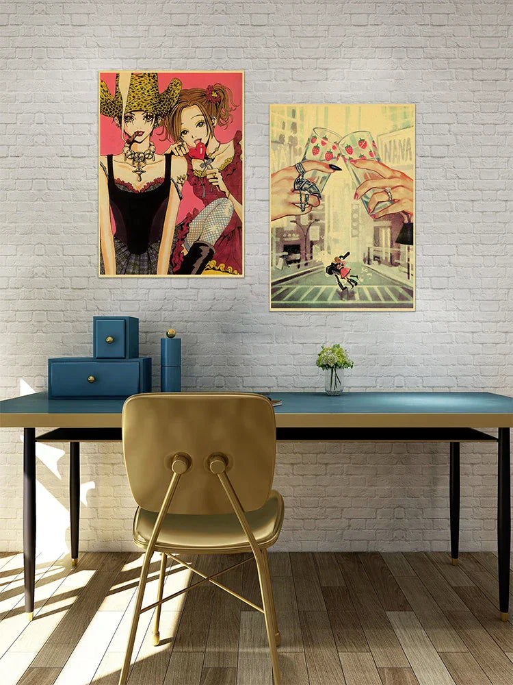 Retro nana anime kraft paper poster set bedroom wall decor