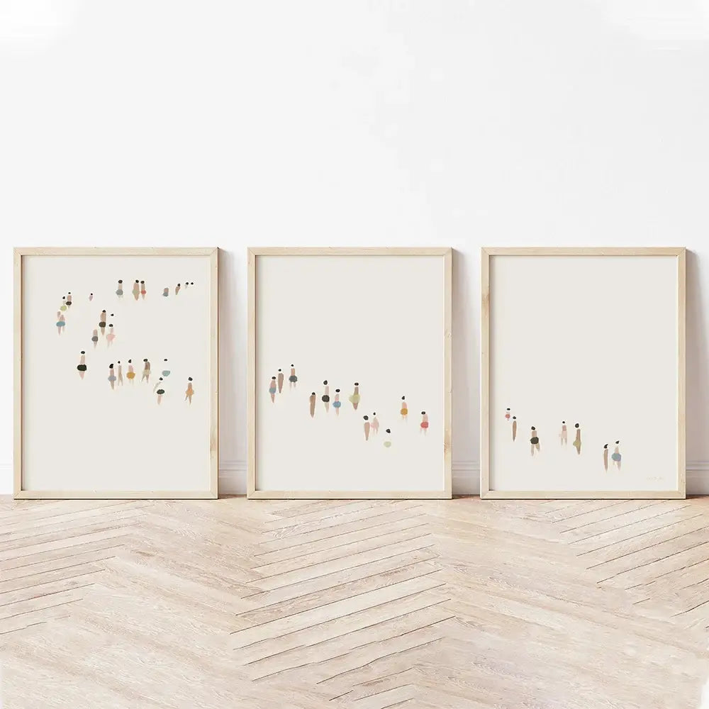 Textured beige chunky knit blanket bedroom wall art set