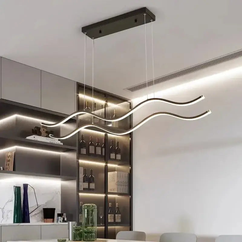 Modern black & white wavy led pendant lights for dining room