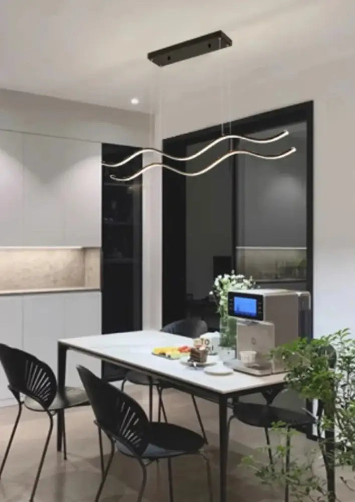Modern wave led pendant lights for dining room metallic finish