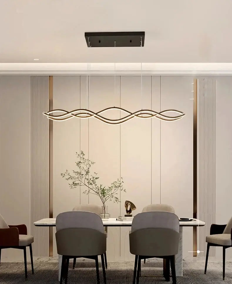 Modern wave led pendant lights for dining room metallic finish