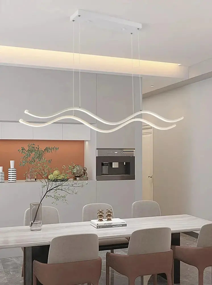 Modern wave led pendant lights for dining room metallic finish