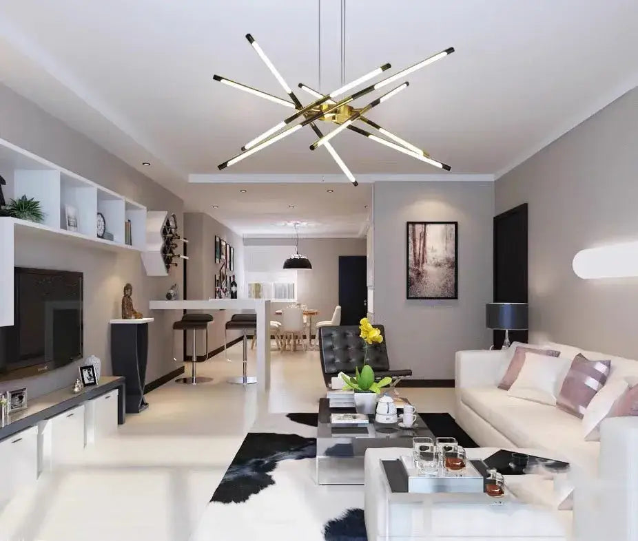 Modern gold led chandelier with remote control for dining room