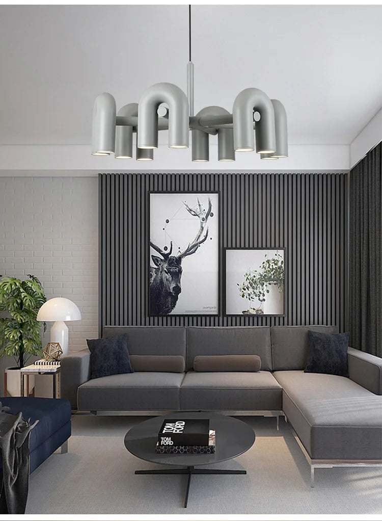 Modern red u shape led ceiling chandelier living room pendant light