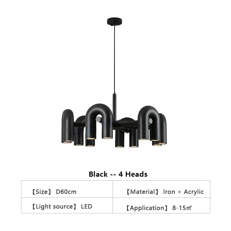 Modern red u shape led ceiling chandelier living room pendant light