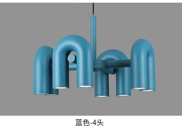 Modern blue u shape led ceiling chandelier for living room
