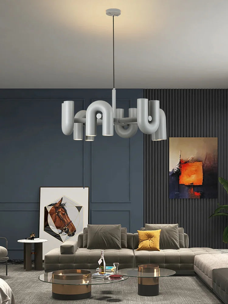 Modern blue u shape led ceiling chandelier for living room