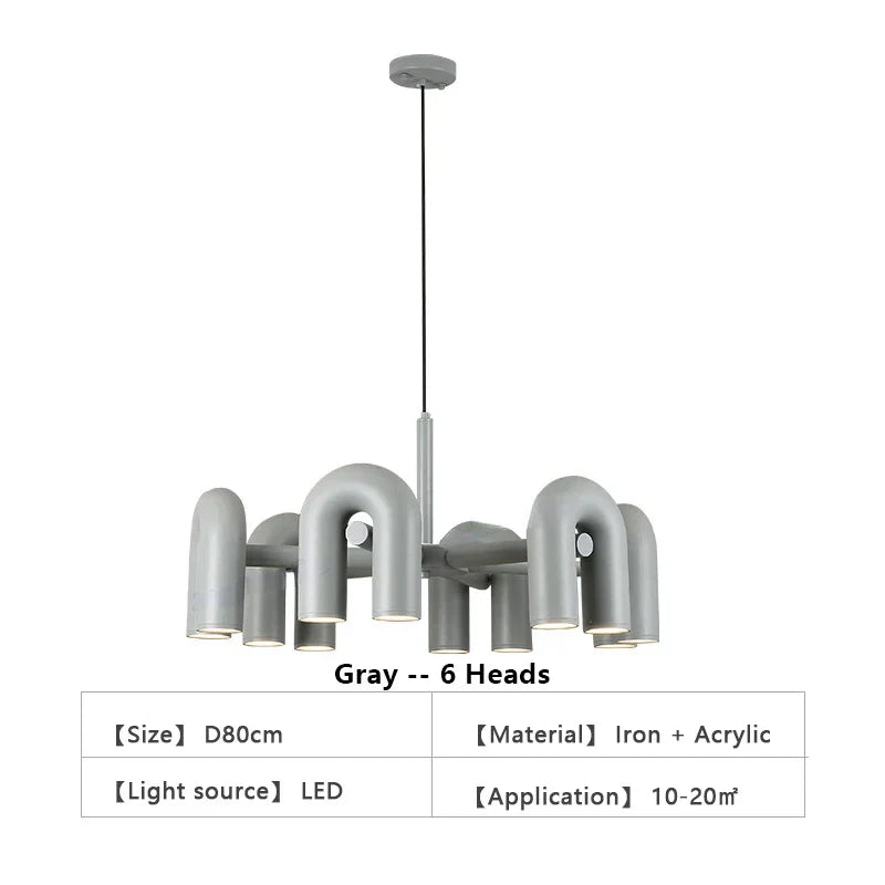 Modern red u shape led ceiling chandelier living room pendant light
