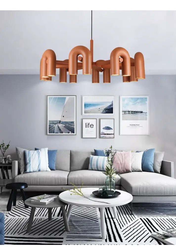 Modern blue u shape led ceiling chandelier for living room