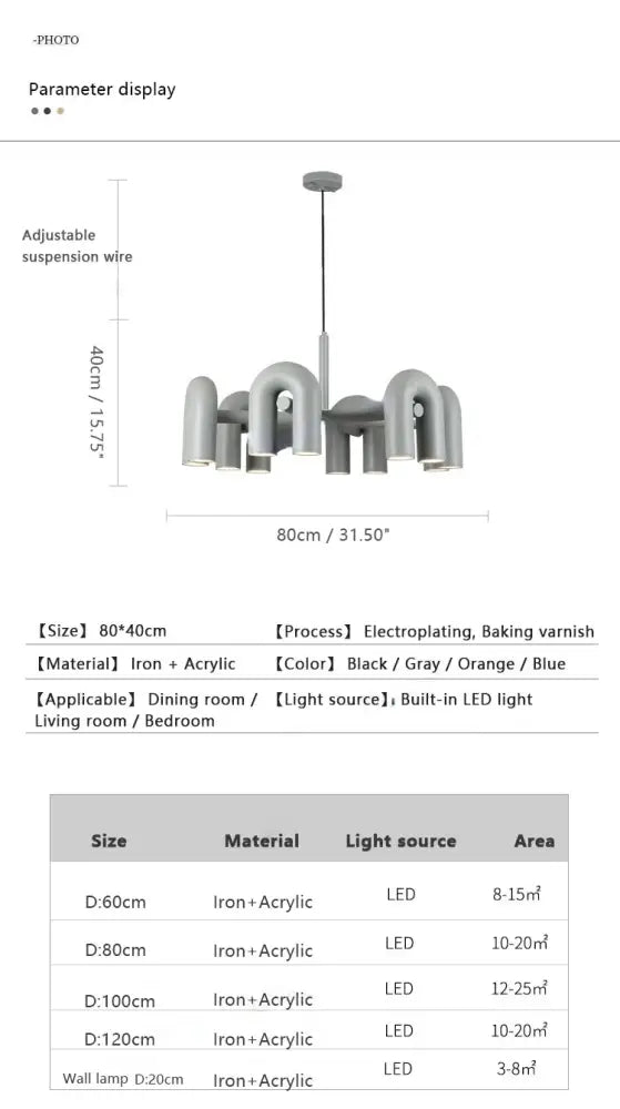 Modern gray eight u shape led ceiling chandelier living room