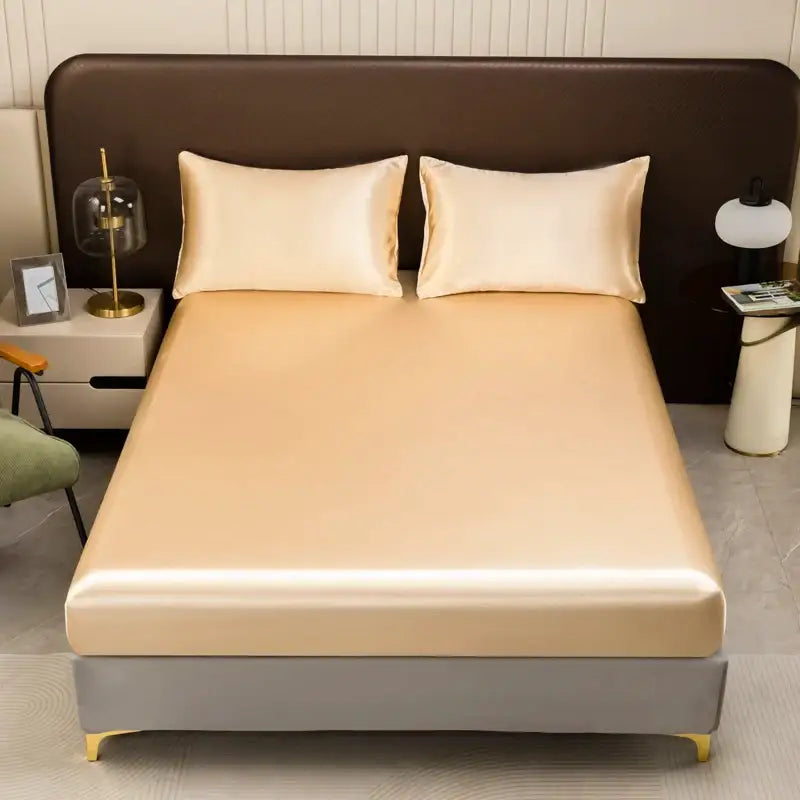 Opulent cream satin bedding set with fitted sheet for bedroom