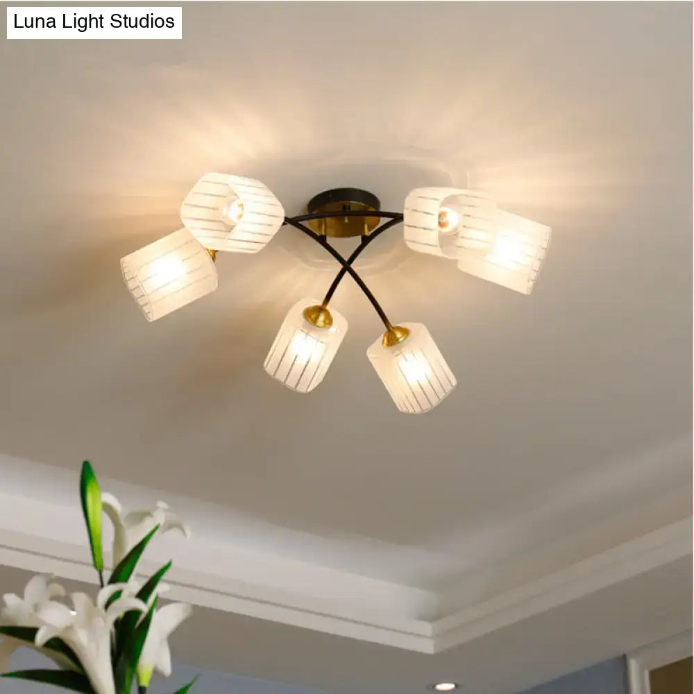 Post modern black & gold frosted glass semi-flush mount living room light