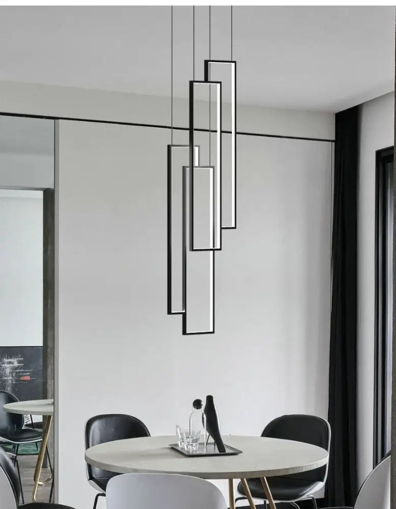 Modern black & gold luster rectangle led chandelier living room