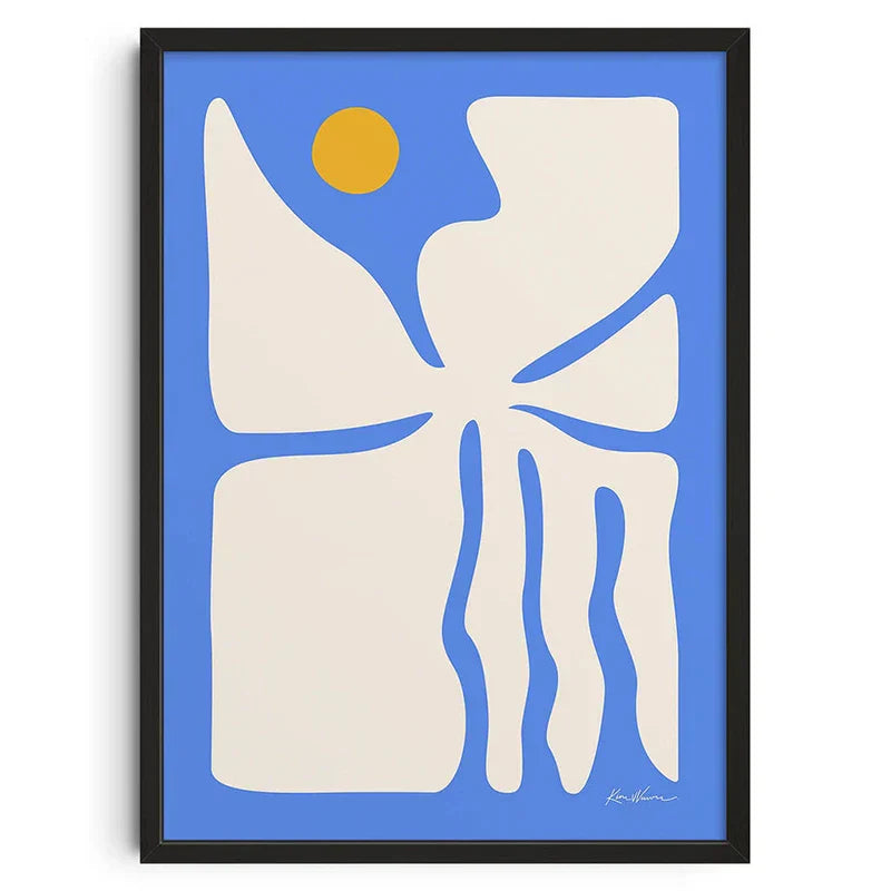 Retro abstract blue & cream canvas print living room wall art