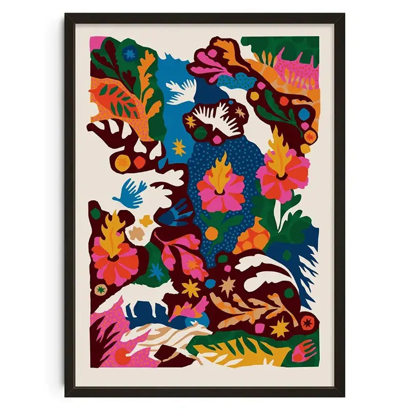 Retro floral & animal abstract canvas print living room wall art