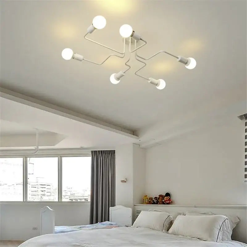 Retro industrial wrought iron 8 light ceiling fixture living room
