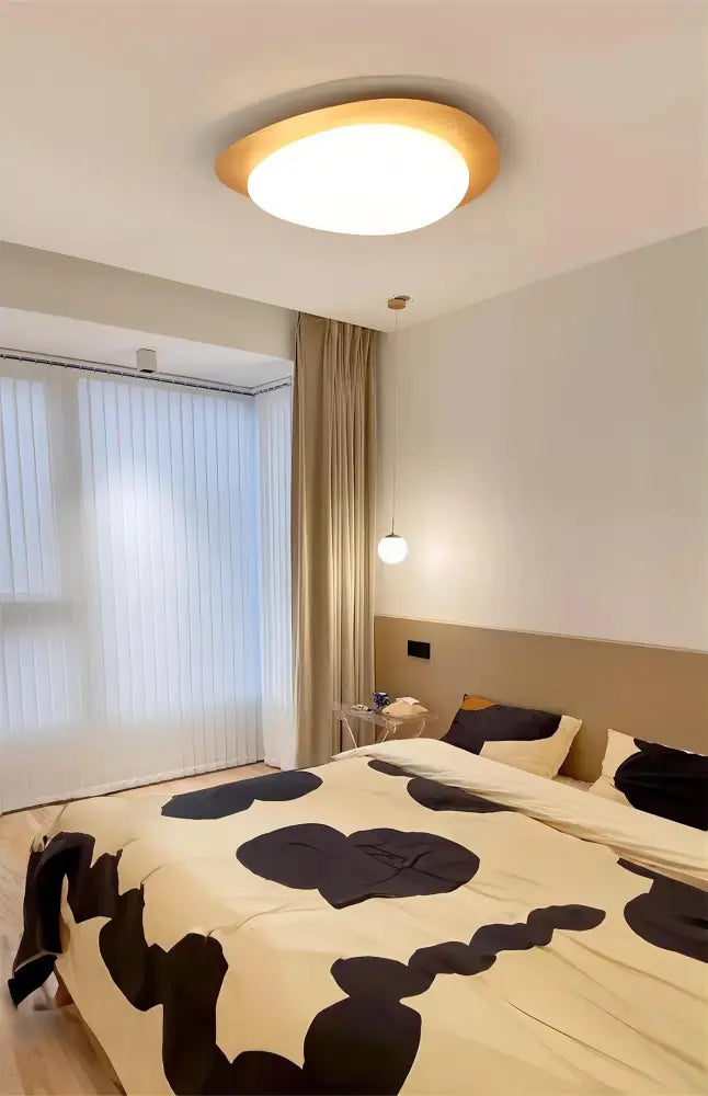 Retro walnut oval acrylic ceiling light for living room