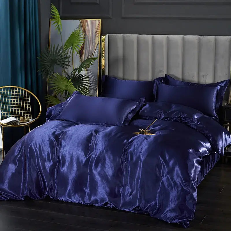 Luxury chocolate brown satin silk duvet cover bedroom bedding set