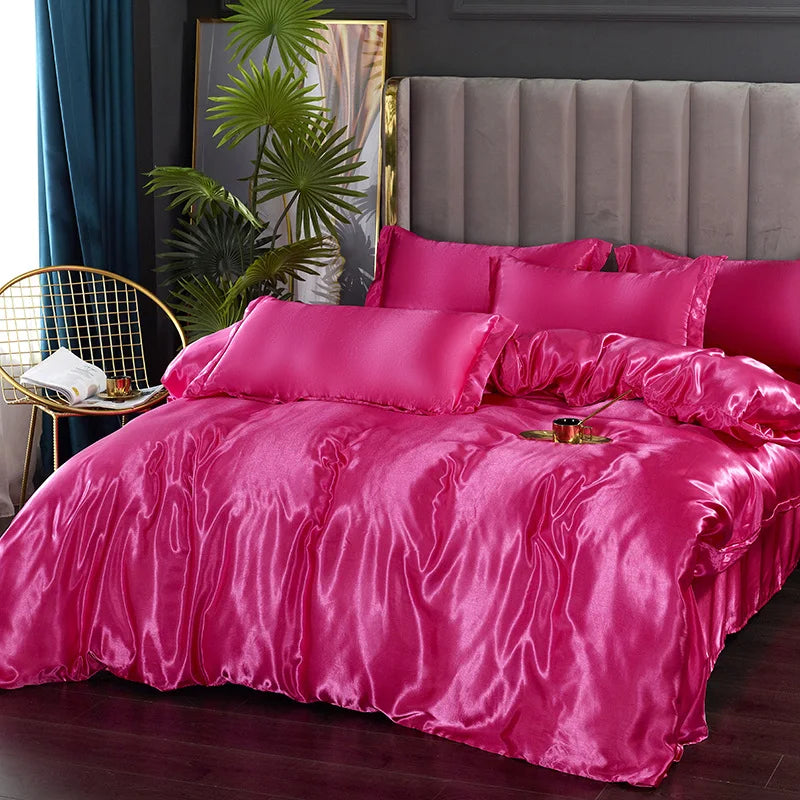 Chocolate brown silk satin bedding set bedroom duvet cover