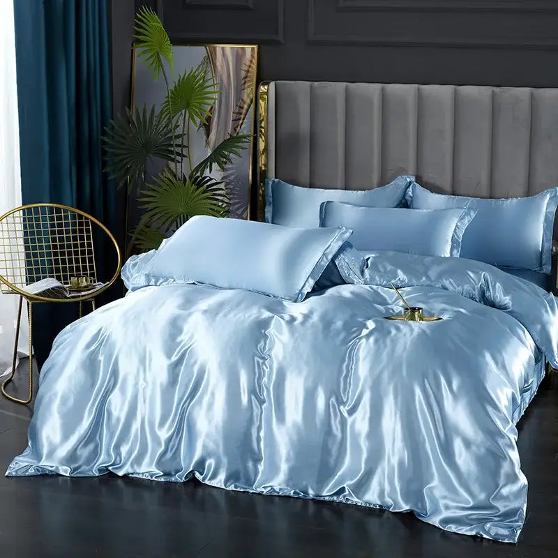 Chocolate brown silk satin bedding set bedroom duvet cover