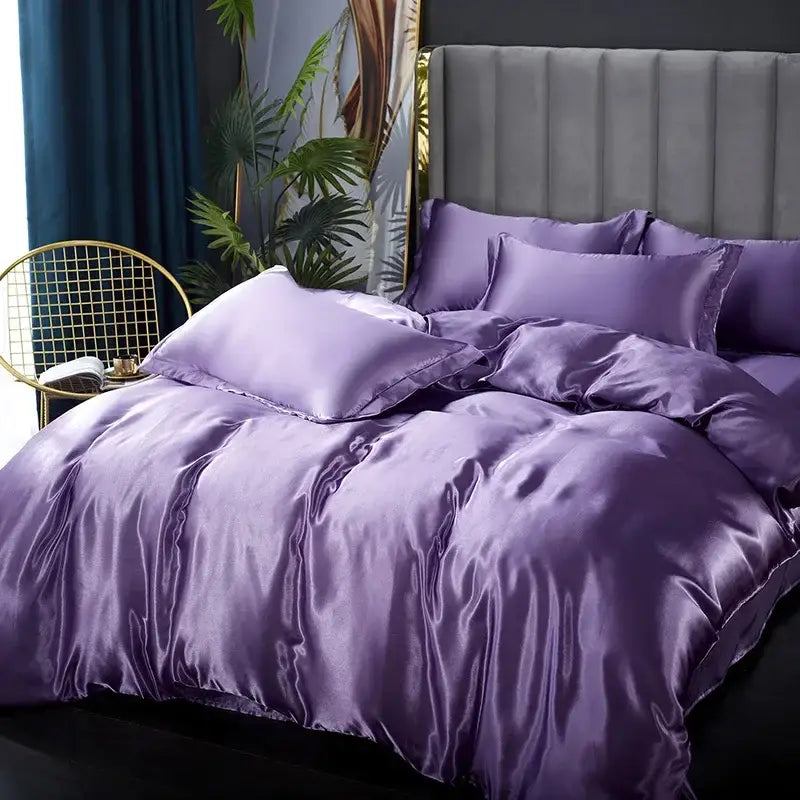 Chocolate brown silk satin bedding set bedroom duvet cover