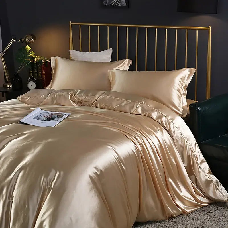 Luxury purple satin duvet cover and bed sheet set bedroom bedding