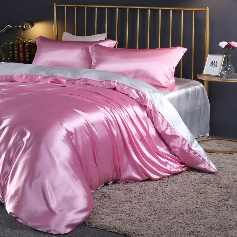 Luxury fuchsia satin duvet cover bedroom bedding set