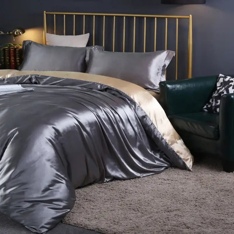 Luxury fuchsia satin duvet cover bedroom bedding set