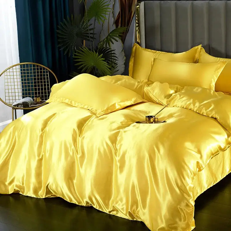 Luxury fuchsia satin duvet cover set – bedroom silk bedding